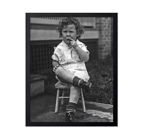 Poster Master Vintage Cigarette Poster - Retro Child Smoking Cigar Print - Photography Art - Humorous Gift for Him, Her, Men, Women - Funny Decor for Man Cave, Bar, Kitchen, 16x20 Black Framed