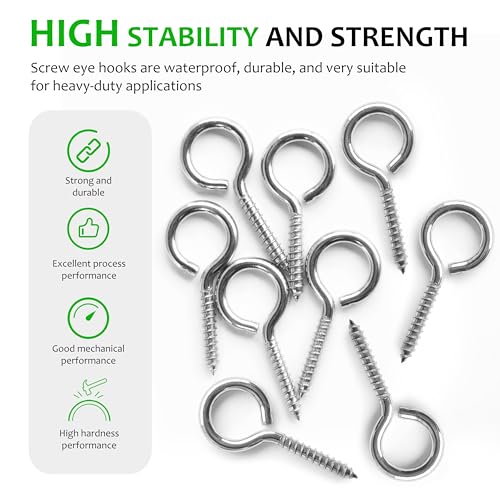 Yairmis Y0023 M5 10 Pcs 304 Stainless Steel Screws Eye,2.56 Inch Screw Self Tapping Eye,Load Bearing 200Lb thumb #4