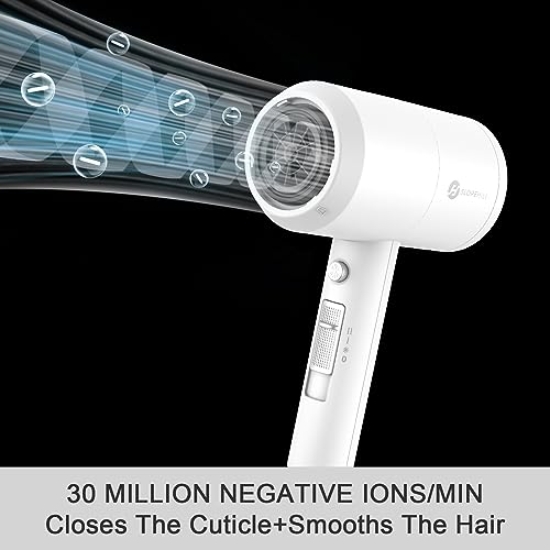 Slopehill Professional Ionic Hair Dryer, Powerful 1800W Fast Drying Low Noise Blow Dryer with 2 Concentrator Nozzle 1 Diffuser Attachments for Home Salon Travel (White)