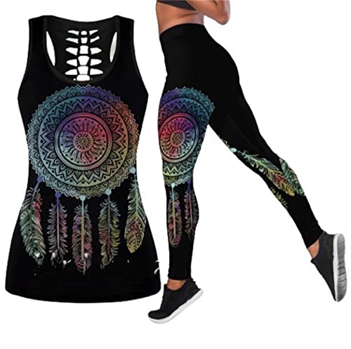 Tanktop imprimé mandala 3d et leggings ajustés avec découpe dos creux pour l'été