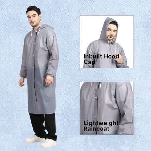 Image of Citizen Eco-Friendly EVA Poncho Raincoat for Men & Women, Lightweight Waterproof Coat with Hood, Adjustable Drawstring, Button Closure & Easy Carry Pouch, Reusable & Durable Outdoor Rainwear
