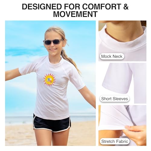Image of Kanu Surf Girls' Karlie Rash Guard UPF 50+ Sun Protection Short Sleeve Swim Shirt