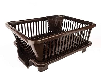 Mini Durable Sink Plastic Dish Rack Utensil Drainer Drying Basket for Kitchen with draining Tray After wash Tool Cutlery Fork Organizer Plate Kitchen Rack (Pink)