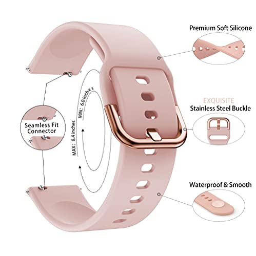 TOOLAIK 20mm Watch Band Compatible with Samsung Active 2 Watch Bands 40mm,Galaxy Watch Active 2 bands 44mm,Active Watch Band 40mm,20mm silicone sport Watch Strap.(Black/White/Sand Pink)