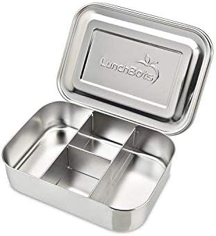 LunchBots Small Protein Packer Bento Box - Extra Small Divided Stainless Steel Snack Container - 4 Sections for 1-2oz of Nuts, Meat, Cheese, Finger Foods - Dishwasher Safe - Stainless Lid