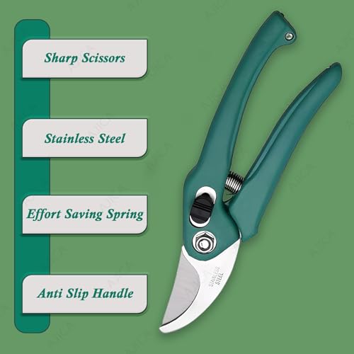 Image of Green Snap Garden Pruning Shears, Stainless Steel Blade, Bird's Beak Style, Multicolor, 200 grams, 30cm Length, Anti-Slip Handle with Safety Lock- multicolor