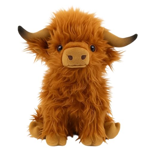 Highland Cow Teddy, Brown Highland Cow Plush Toy, Super Soft Plush Doll for Kids and Collectors, 25 cm Farm Animal Stuffed Toy for Play and Decor