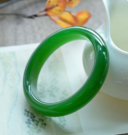 URED Green Jade Bangle Bracelet for Women Feng Shui Bracelet Good Luck Bangle Wealth Healing Bracelet Round Fashion Elegant Jade Bangles4