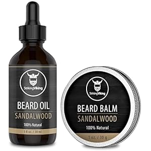 Striking Viking Beard Oil and Balm – Men’s Beard Grooming Kit with All-Natural Beard Oil and Leave in Beard Balm Conditioner – Enriched with Argan and Jojoba Oil, Sandalwood