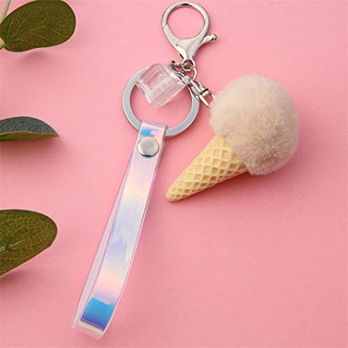 Preisvergleich Produktbild INSEET Kunstpelz EIS Schlüsselbund Für Frauen Netter Pompon Schlüsselanhänger Autotasche Schlüsselanhänger Anhänger, Cremeweiß