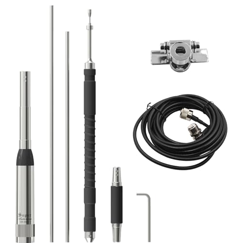Mobile Radio Antenna TH-9800 Quad Band High Gain Antenna for Car Radio KT-8900D Antenna PL259 29/50/144/430MHz (10m/6m/2m/70cm) with 16.4ft Coaxial Cable and Bracket Clip (Silver)