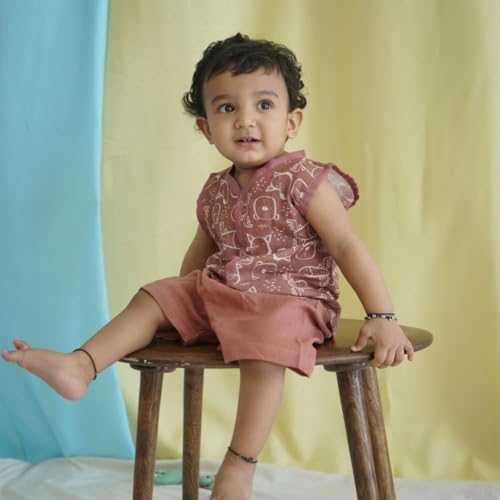 Image of The Boo Boo Club Muslin Jhabla and Short Set GOTS Certified Organic Cotton | Short Sleeve Snap Button Vest | Summer Wear Set | Printed Jhabla with shorts