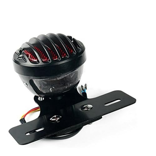 Feu arrière de frein moto rond métal noir 12V 10W ampoule Blub custom