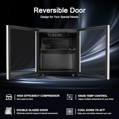 Antarctic Star 48 Can Beverage Refrigerator,12 Bottle Wine Cooler with Stainless Steel Glass Door, Digital Temperature Display,Electronic Temperature Control, Silver on Fridge.com