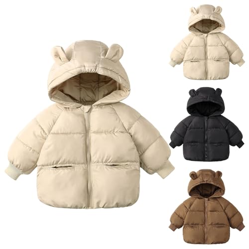 Toddler Zip Up Hooded Puffer Jacket Baby Boys Girls Cute Bear Ear Plain Puffy Down Coat Winter Warm Soft Outwear