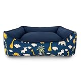 Cama PET dupla face com zíper para fácil remoção da espuma e lavagem (Médio, Azul Escuro Safari)