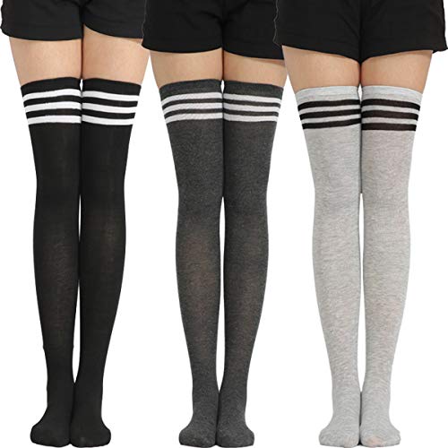 THXXE Womens Cotton Knit Boot Socks, Knee High Tube Socks Stockings with Lace Trim for women (3 Pairs)