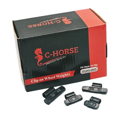 C-HORSE 100Pcs Black Coated Clip-On Wheel Weights FN Series Assortment for Japanese Cars Hammer Type Rim Balancers, 10G, 15G, 20G, 30G, 25pcs for Each Size Fit for Steel Wheel (FN Style, 0.25-1)