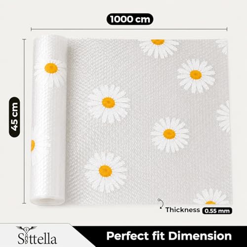 Image of SITTELLA (45cm x 10 m) Food-Grade Anti-Slip Washable Kitchen Drawer & Shelf Liner | Multipurpose Waterproof Fridge, Table & Cabinet Mat | Non-Toxic, Cuttable & Reusable(White -Flower)