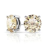 GIGAJEWE Moissanite Stud Earring Round Cut Champane Color Total 6.0CT 18K Gold Plated 925 Steling Si