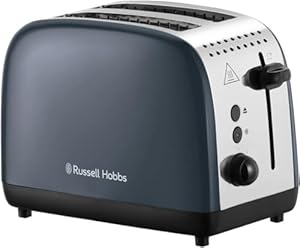 Russell Hobbs 2 Slice Lift & Look Toaster (Longer slots, 6 Browning levels, Defrost/Reheat/Cancel function, Removable Crumb Tray, 1670W, Grey & Stainless Steel Gloss finish) 26552
