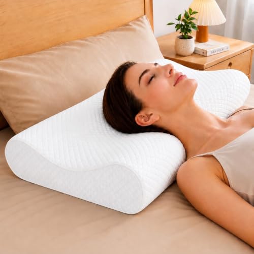 Image of MINMART Memory Foam Pillow for Neck Support || Orthopedic Contour Pillow for Cervical Spine Alignment & Shoulder Support | Made in India | 19 x 11 x 3.5 Inch A1 (White)