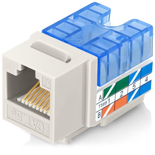 Image of Everest 90 Degree RJ45 Cat5e Keystone Jacks 50-Pack Light Almond | Compatible with 90 Angled Speed Termination Tool - easyJACK (B094WB91H3)