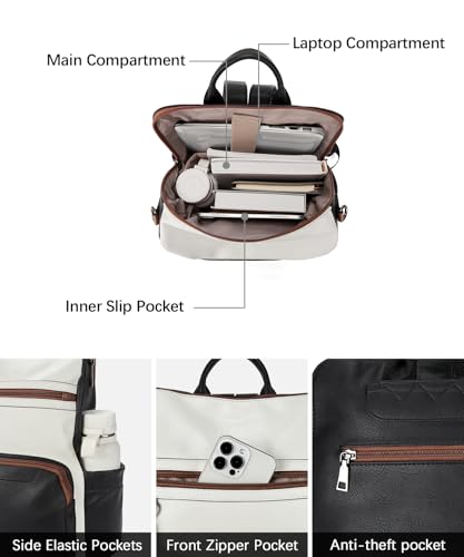 BOSTANTEN Leather Laptop Backpack for Women Designer Travel Backpack with Laptop Compartment Ladies Computer Shoulder Bags - Image 4