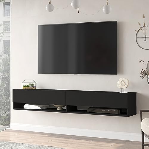 [en.casa] Meuble TV à 2 Portes Meuble de Rangement Design pour Salon avec 2 Espaces de Stockage Panneau de Particules Mélaminé 30 x 180 x 32 cm Noir