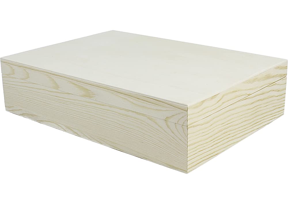 Solid Pine Wood Box and Rectangular Veneer 29x21x7 cm.