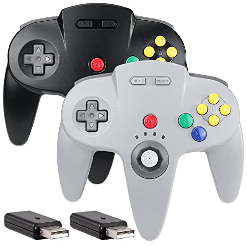 Image of [Multi-Device] Wireless Switch N64 Controller, 2.4 GHz with USB Receiver, Compatible with Windows Laptop PC iOS Mac Raspberry Pi, Switch /NSO - (Rechargeable) (Plug and Play) (2 Pack Gray /Black)