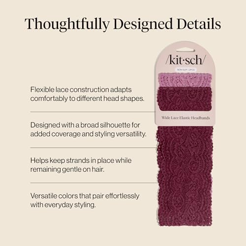 Kitsch Lace Wide Headbands for Women Non Slip - Cherry Lacquer & Dusty Pink - image 4