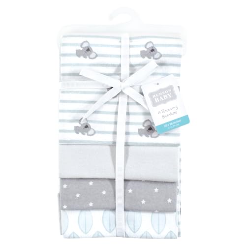 Image of Hudson Baby Cotton Flannel Receiving Blankets 4-Pack, Koala Stripe, One Size