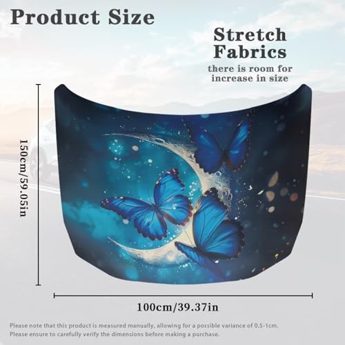 Image of Butterfly Moon Print Car Hood Cover Elastic Polyester Car Hood Cover Removable Automotive Accessories Suitable Most Automotive Sedans Trucks Pickup Sports Cars