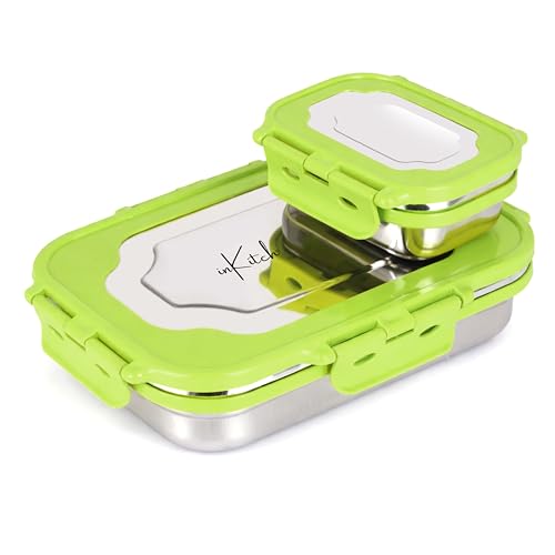 Image of Insulated Stainless Steel Lunch Box Combo Set 800ml with Airtight Leak-Proof Clip Lock Lid, Durable Lightweight Tiffin Box for Office School College Travel, Easy to Clean Container (Green)