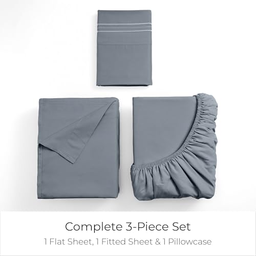 Image of Mellanni Twin Sheets Set - 3 PC Iconic Collection Bedding | Hotel Luxury, Extra Soft, Cooling Bed Sheets - Wrinkle, Fade, Stain Resistant (Twin, Mineral Gray)