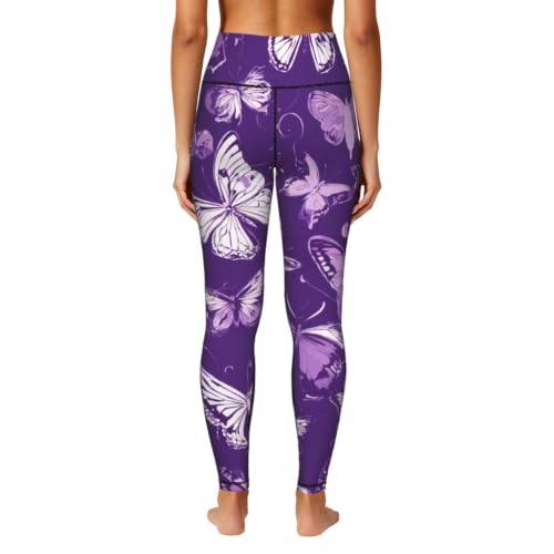 Conjunto de leggings con mariposas moradas de mujer elásticos que no se bajan 4