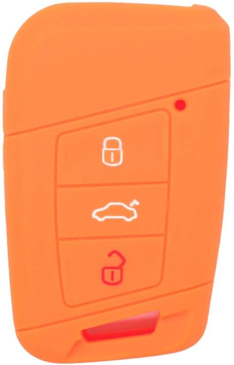 SEGADEN Silicone Cover Protector Case Holder Skin Jacket Compatible with VOLKSWAGEN Passat B8 Magotan SKODA Superb A7 3 Button Smart Remote Key Fob CV9807 Orange image 2