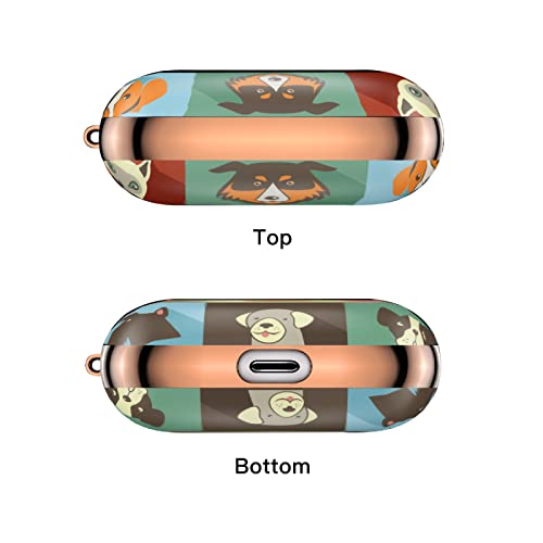 Śmieszne szczeniaki wzór etui ochronne kompatybilne z Apple AirPods Pro stylowa błyszcząca twarda skorupa zwierzę szczeniak Airpod etui pokrowiec z przenośnym brelokiem (różowe złoto)