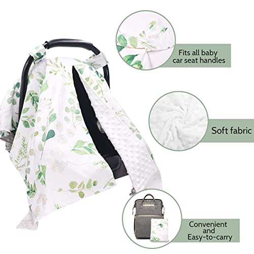 Image of TANOFAR Car Seat Cover Baby, Carseat Covers Baby Boy Girl, Peekaboo Opening Infant Car Seat Cover for Winter, Warm & Cozy, Green Leaf