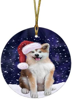 Christmas Express Delivery Red Truck Running Akita Dogs Round Flat Ornament - Pet Decorative Hanging Ornaments for Christmas X-mas Tree Decorations - 2.75" Round Christmas Ornament