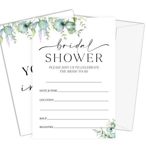 Fbitey 25 Set Greenery Bridal Shower Party Invitations with Envelopes, Spring Botanical Wedding Bridal Shower Party Supplies Invitation Cards-A14