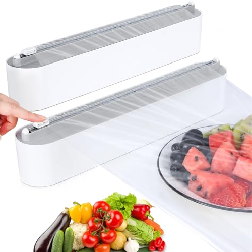 Housolution 2 Stück Magnetischer Frischhaltefolienspender mit Schneider, Abroller und Spender für Alufolie Frischhaltefolie, Alufolienspender und Frischhalte Folienspender Folienschneider für Küche
