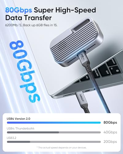 SUNGUY 80Gbps USB4 Gen2 USB Câble C à C 0,3m/1ft, 240W PD3.1 Chargement rapide, 8K Vidéo Cord tressé Nylon Compatible avec Thunderbolt 5, Portable pour NVMe SSD, Portable Dock, MacBook M3 M4