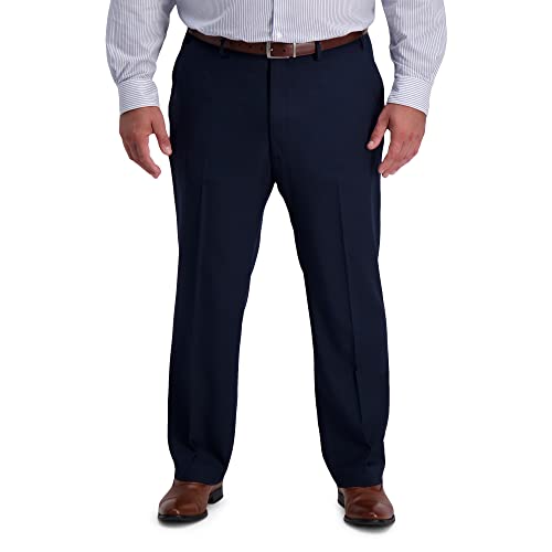 Haggar Men's Active Series Straight Fit Flat Front Dress Pant Regular and Big & Tall Sizes, Indigo-BT, 52W x 34L