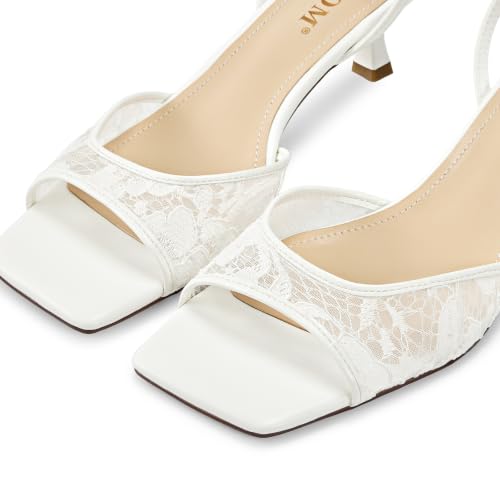 Image of ISNOM Women's Mesh Square Toe Kitten Heel Sandals Ankle Strap Dress Shoes