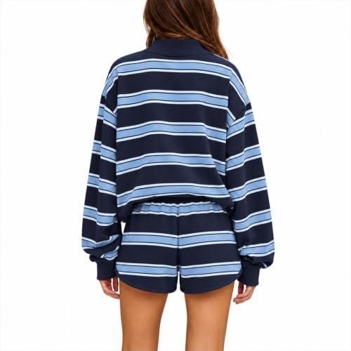 2 Piece Sweatsuits for Women Striped Two Piece Stripe Mock Nek Sweatshirt - image 5