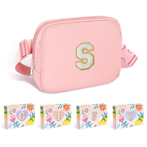 Image of COSHAYSOO Pink Fanny Pack for Girls Purse Crossbody Belt Bag with Initials, Personalized 6 7 8 9 10 11 12 Year Old Teen Girl Birthday Gift Ideas Christmas Gifts Preteen Tween Trendy Stuff Letter S