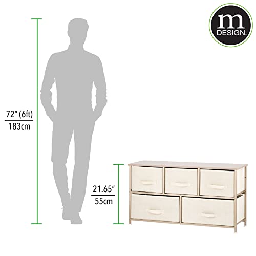 Mdesign 21.65" High Steel Frame/Wood Top Storage Dresser Furniture Unit With 5 Removable Fabric Drawers - Wide Bureau Organizer For Bedroom, Living Room, Closet - Lido Collection, Cream/Gold #TOP4