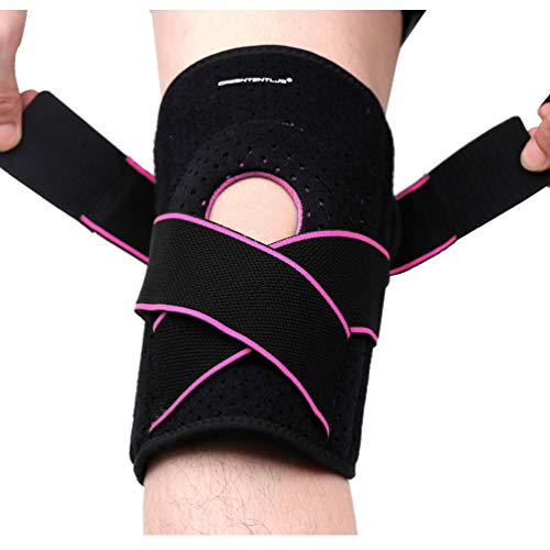 Greententljs Knee Brace Holder with Side Stabilizers - Adjustable Strap Breathable Knee Brace Patella Gel Pads for Knee Support (Single Pink)